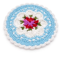 Handcrafted Cotton Yarn Sky Blue Floral Crochet Doily
